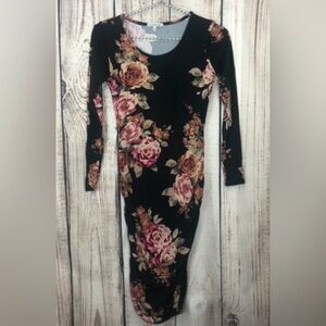 CHARLOTTE RUSSE Floral LS Dress, Super Soft, Form-Fitting, Small, EUC (PM-33)